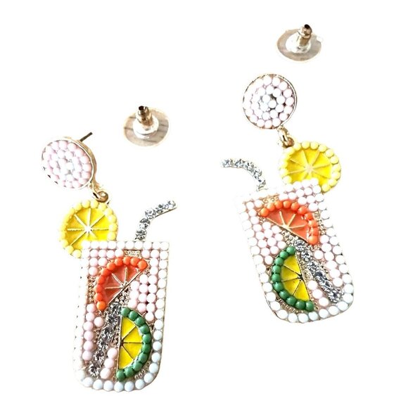 Tropical Cocktail Earrings Beaded Dangle Posts Lemon Lime Cruise Island … - Picture 8 of 12